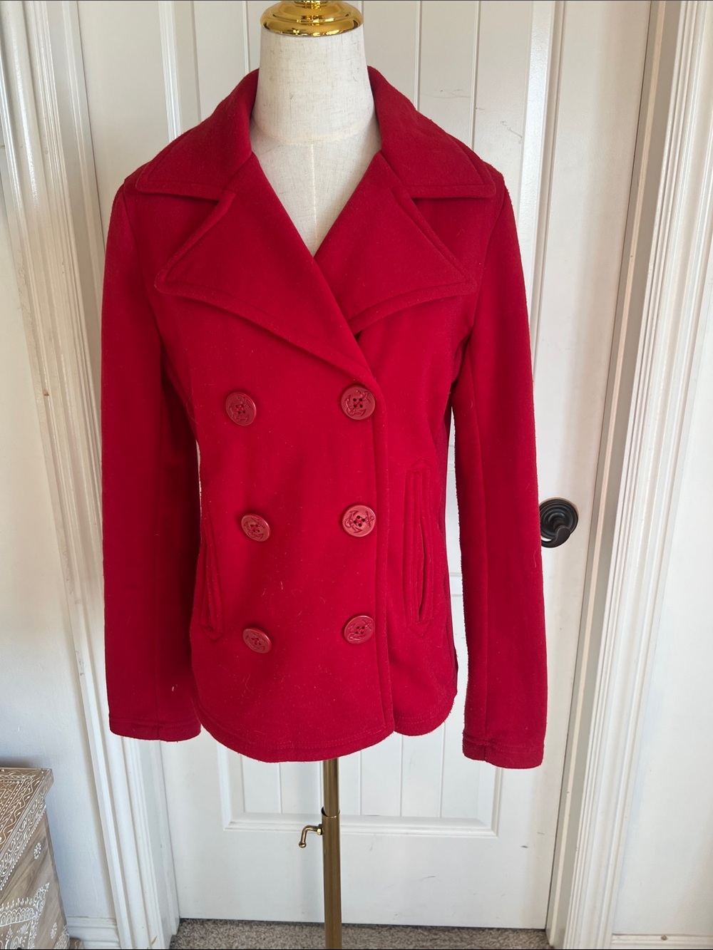Ci Sono vintage Red Double-Breasted Women's Peacoat Jacket